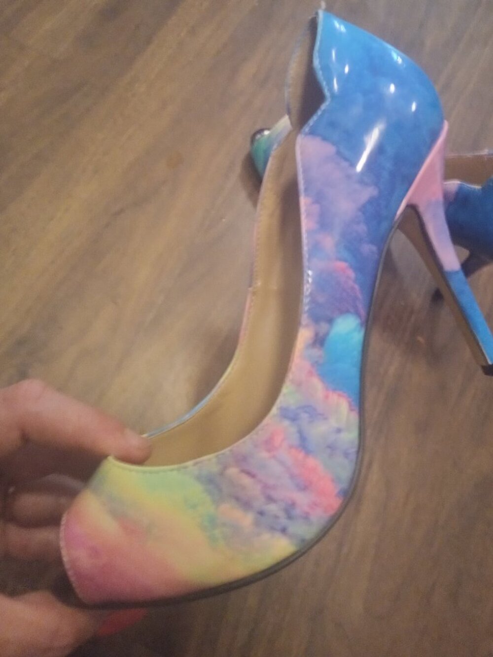 Brand new rainbow cloud peptide heels